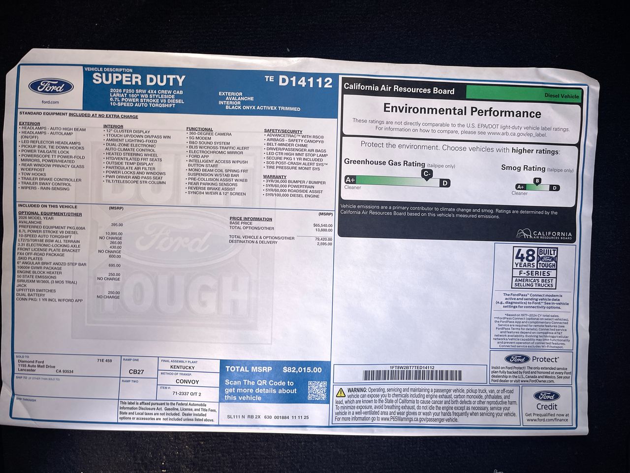 2026 Ford Super Duty F-250 SRW LARIAT 4WD Crew Cab 6.75' Box