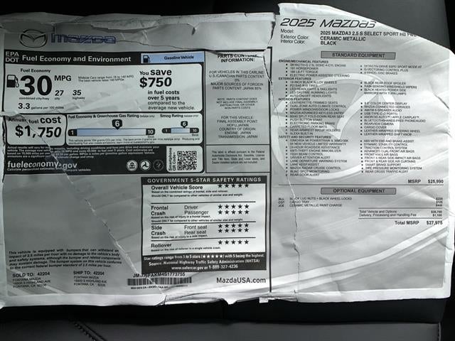 2025 Mazda Mazda3 Hatchback 2.5 S Select Sport