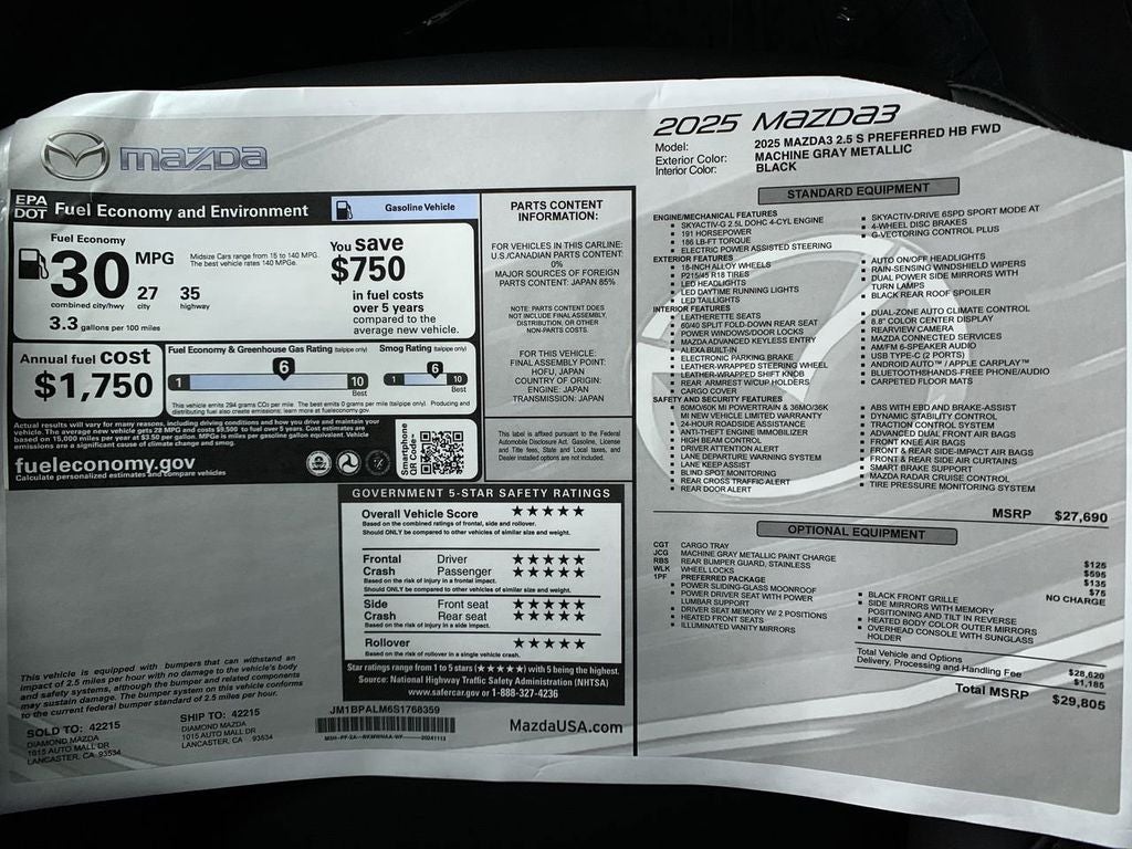 2025 Mazda Mazda3 2.5 S Preferred Package