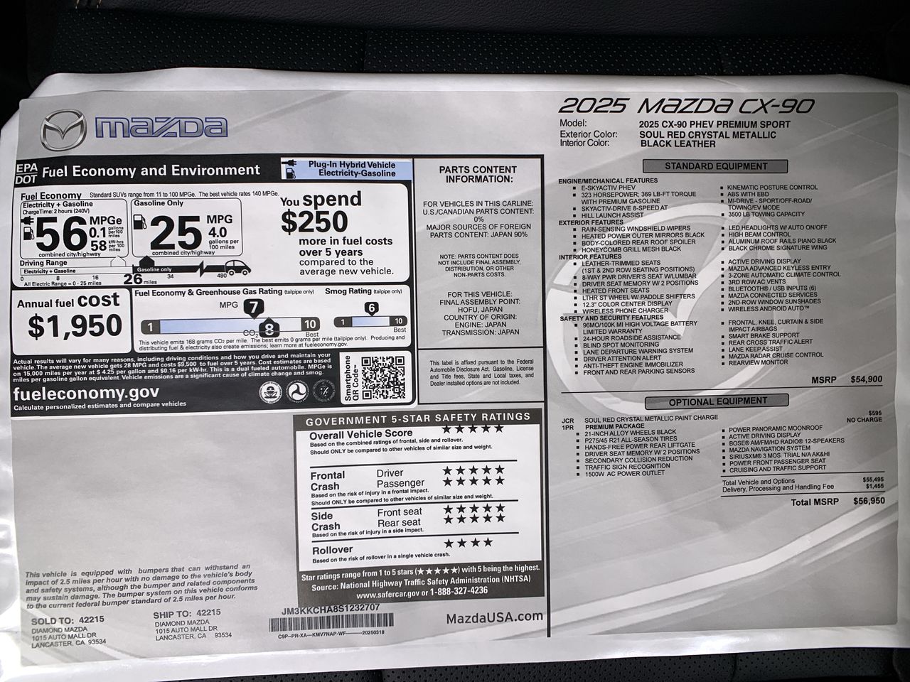 2025 Mazda Mazda CX-90 PHEV Plug-In Hybrid Premium Sport AWD